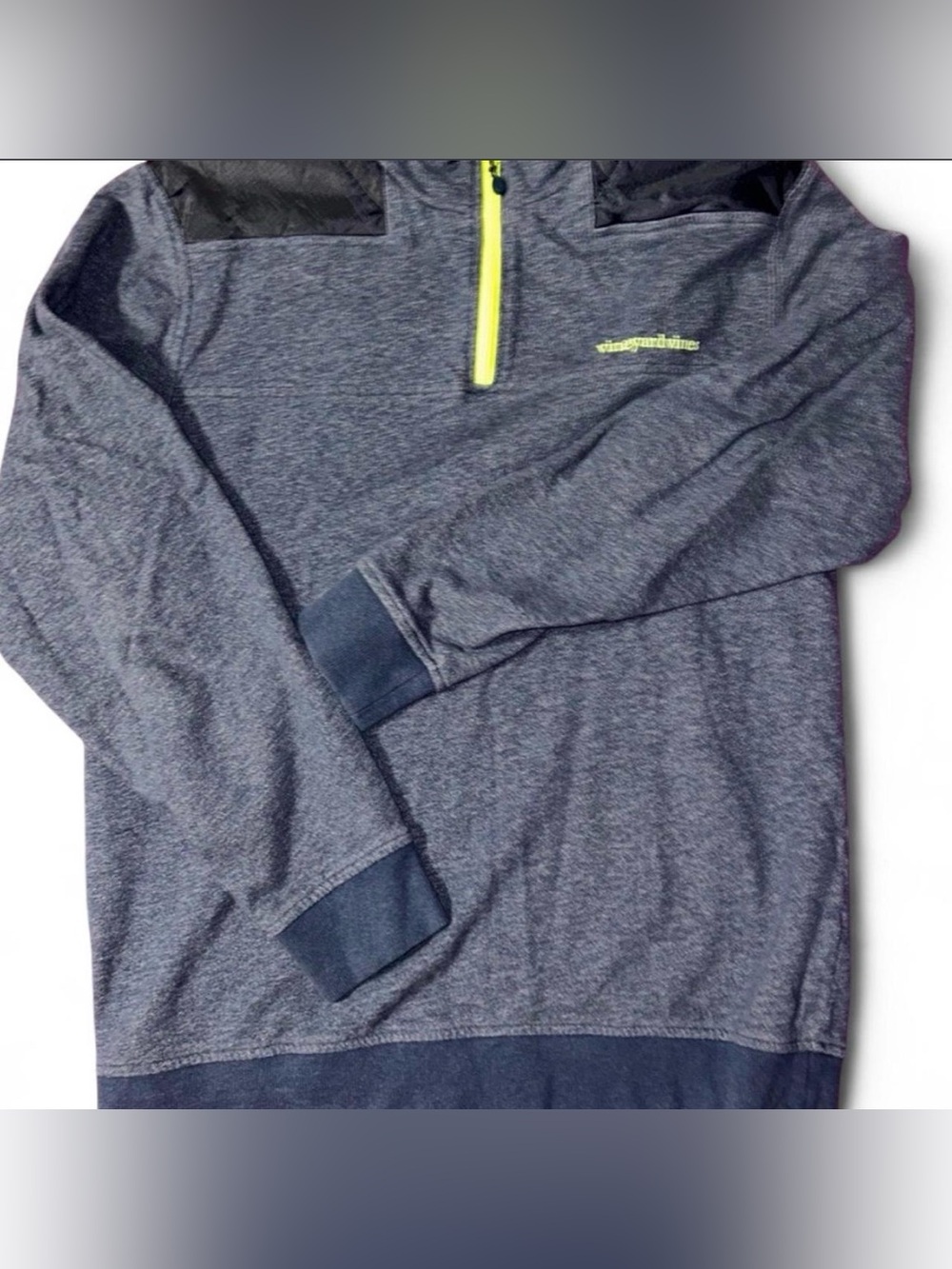 Vineyard Vines Men's Heathered Navy Pullover with Neon Yellow Zip